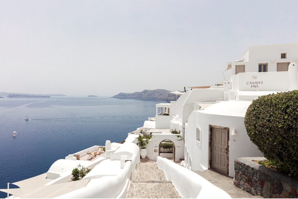 The classical Santorini design with luxury aesthetic at Canaves Ena